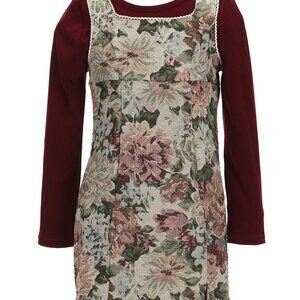 NWT - Girls Tapestry Jacquard Jumper Dress & Long Sleeve Rib-Knit Top Set Sz 7